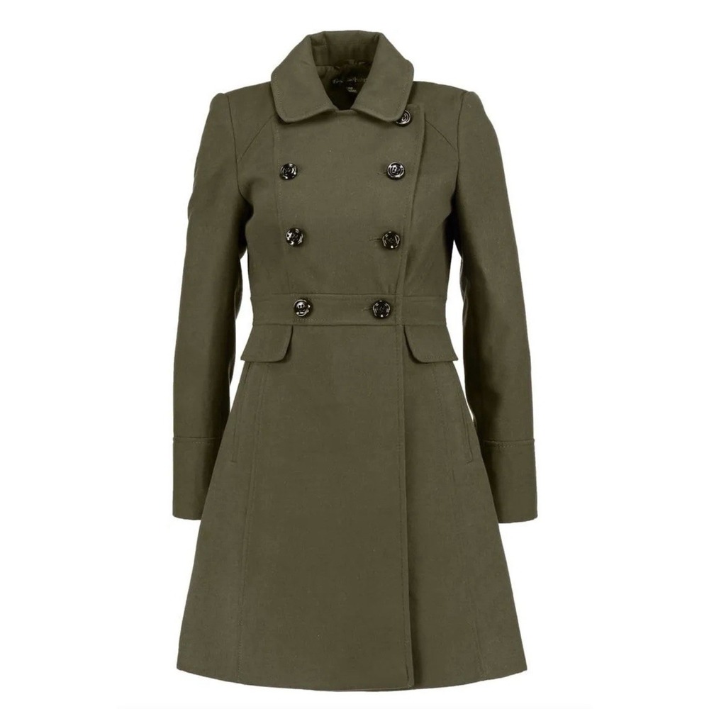 Miss Selfridge Dark Green Wool Blend Peacoat Military Coat Small